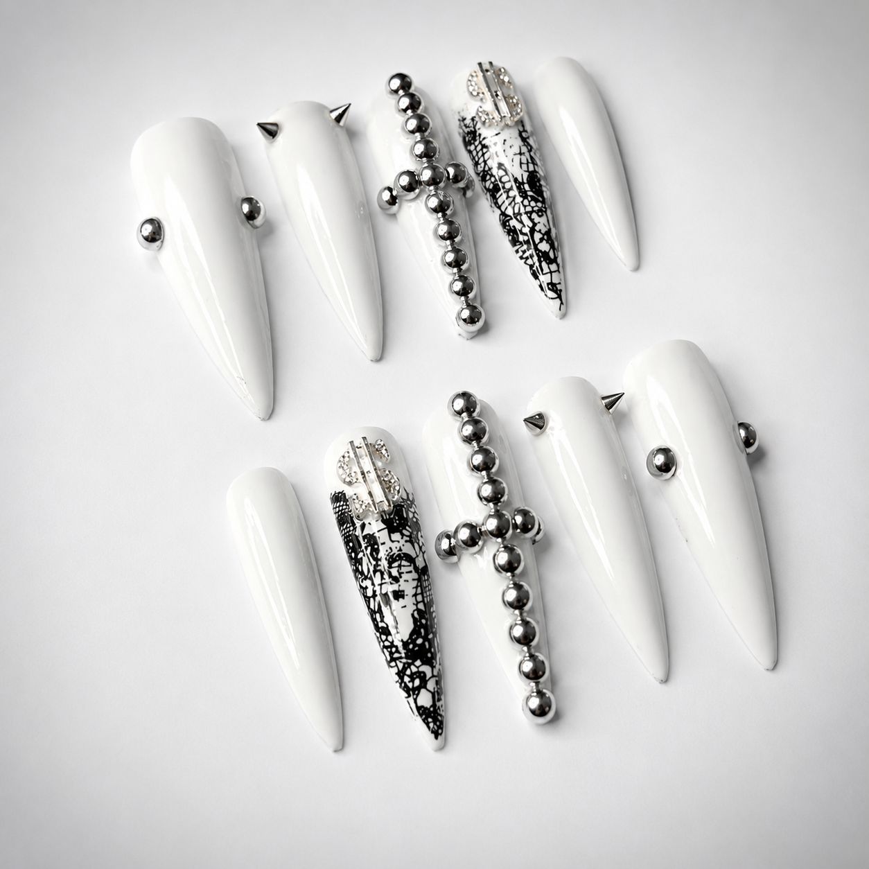 White Money Charm Nails — Size 2-5-4-6-9