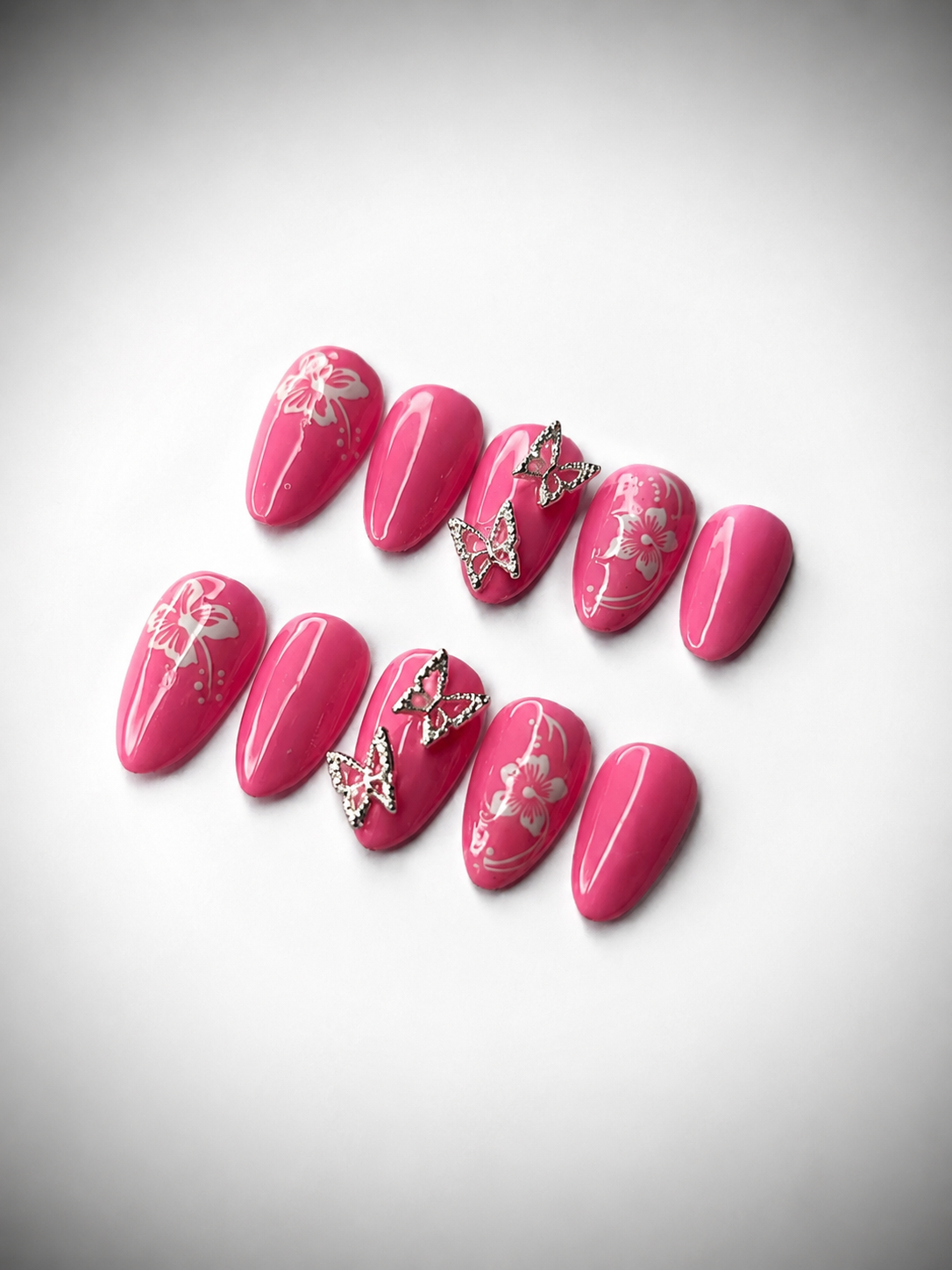 Pink Flower Nails - Size 3-6-5-7-9