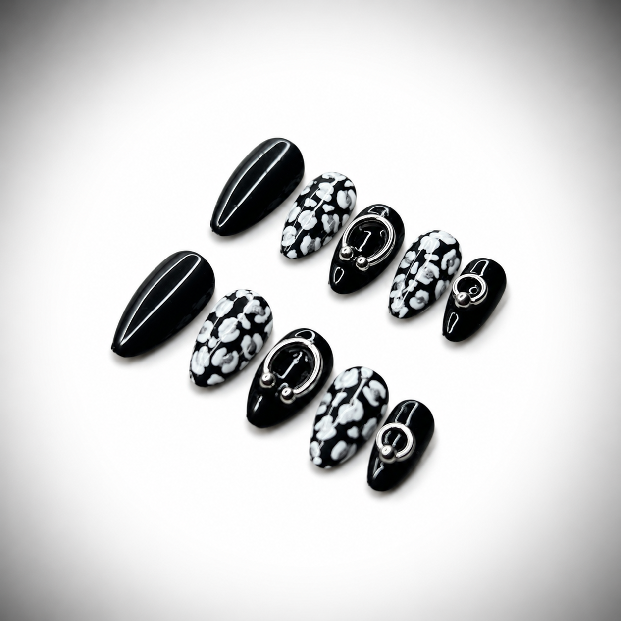 Black & White Leopard Nails with Septum Ring — Size 3-8-7-8-11