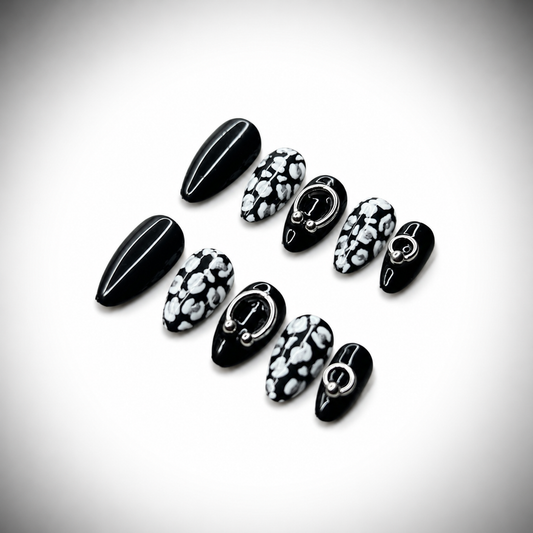 Black & White Leopard Nails with Septum Ring — Size 3-8-7-8-11