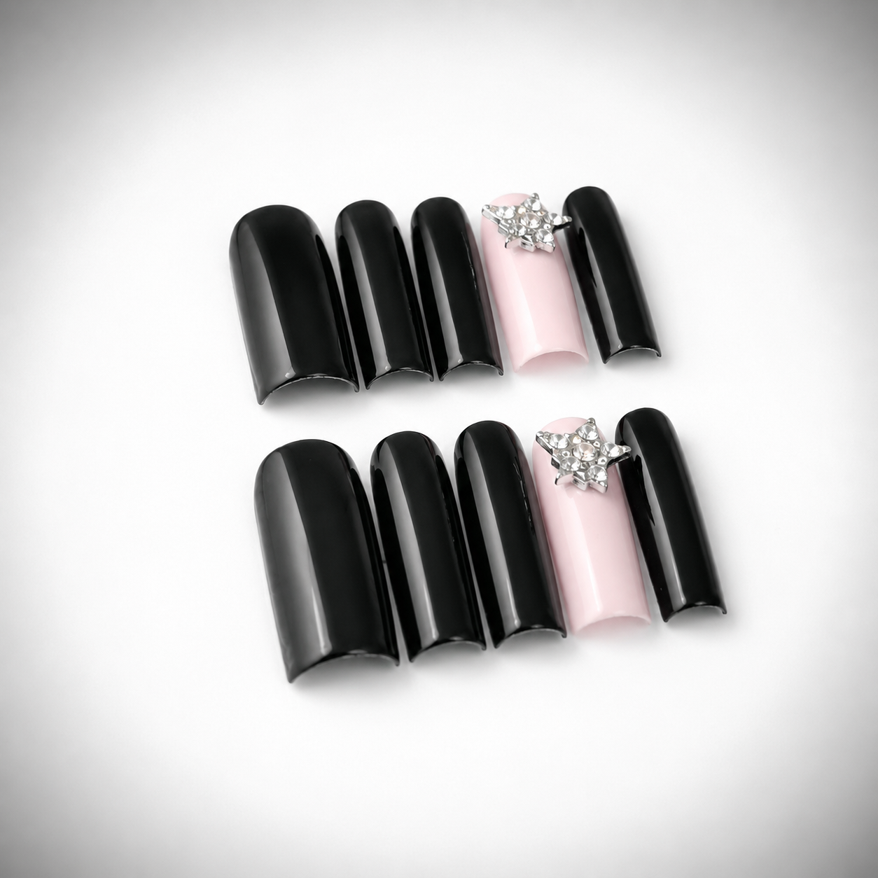 Black & Pink Star Nails — Size 2-8-9-8-11
