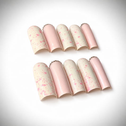 Pink White Sparkle Nails — Size 2-5-4-5-9