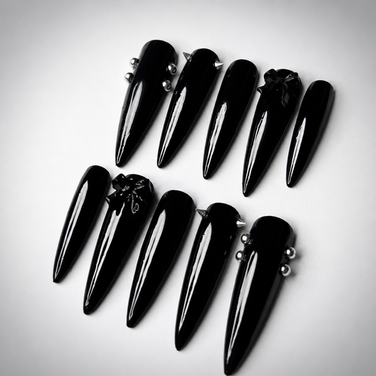 Black Bow Nails with Spikes — Size 2-5-4-6-9