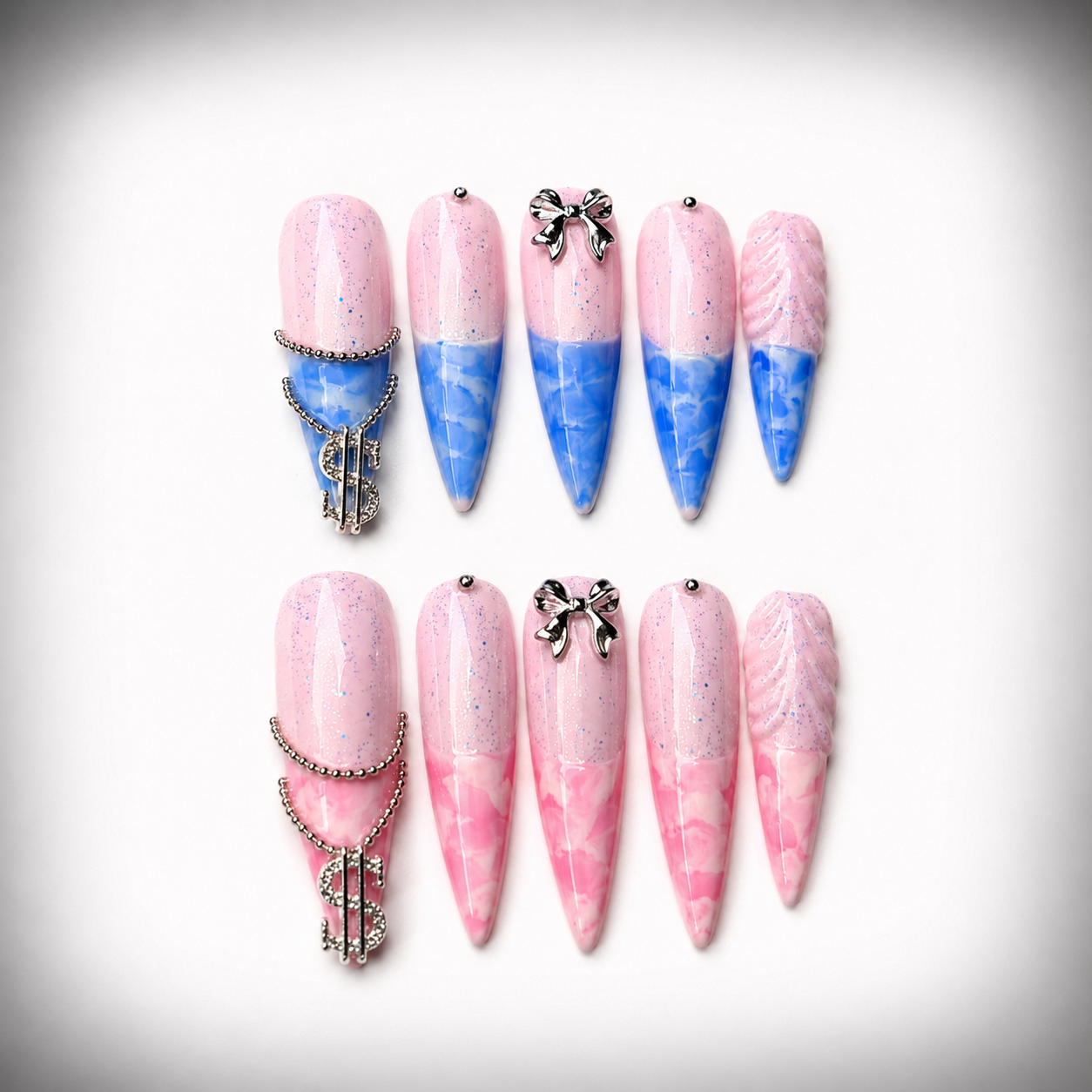 Pink & Blue Camo Nails — Size 3-5-4-6-9